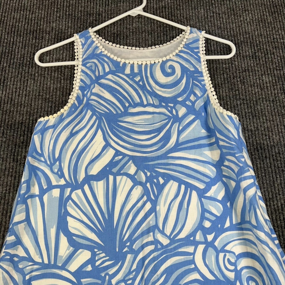 Vineyard Vines Dress Womens 2 Blue White Print Linen Casual Outdoor Beach Light
